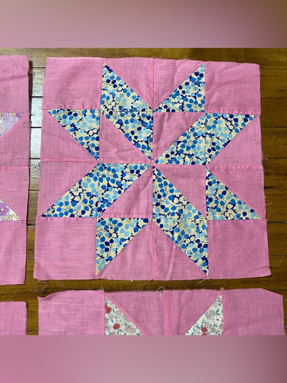 Set of 9 Vintage 8 Point Star Feed Sack Quilt Blocks 15 1/2” x 15 1/2” each - Picture 8 of 10